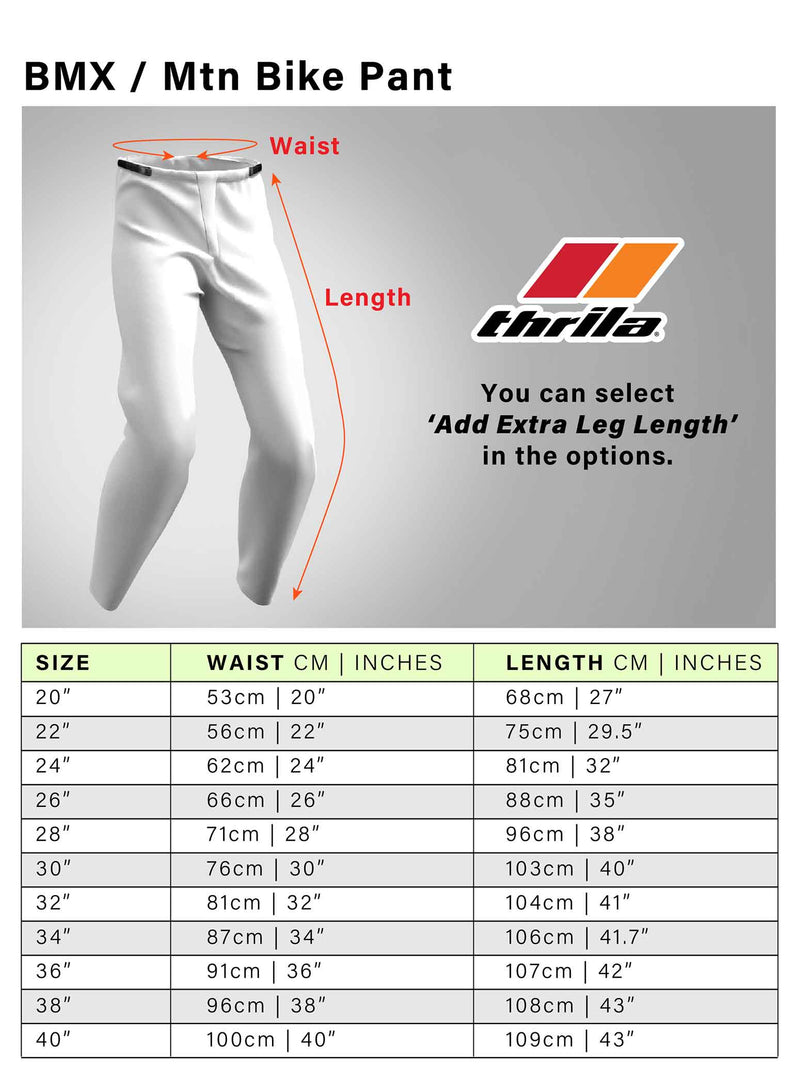 BMX pant size chart