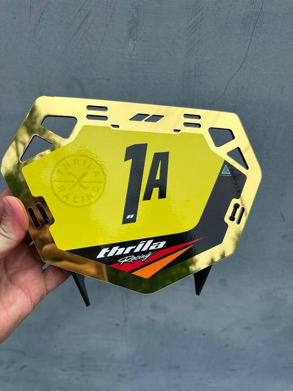 BMX Number Plate GOLD METALLIC (Fits all Handlebar Sizes)