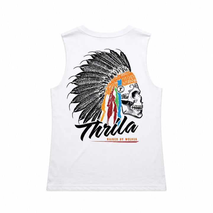 Apache White Ladies Top (Choose Tee or Tank) — tank back view