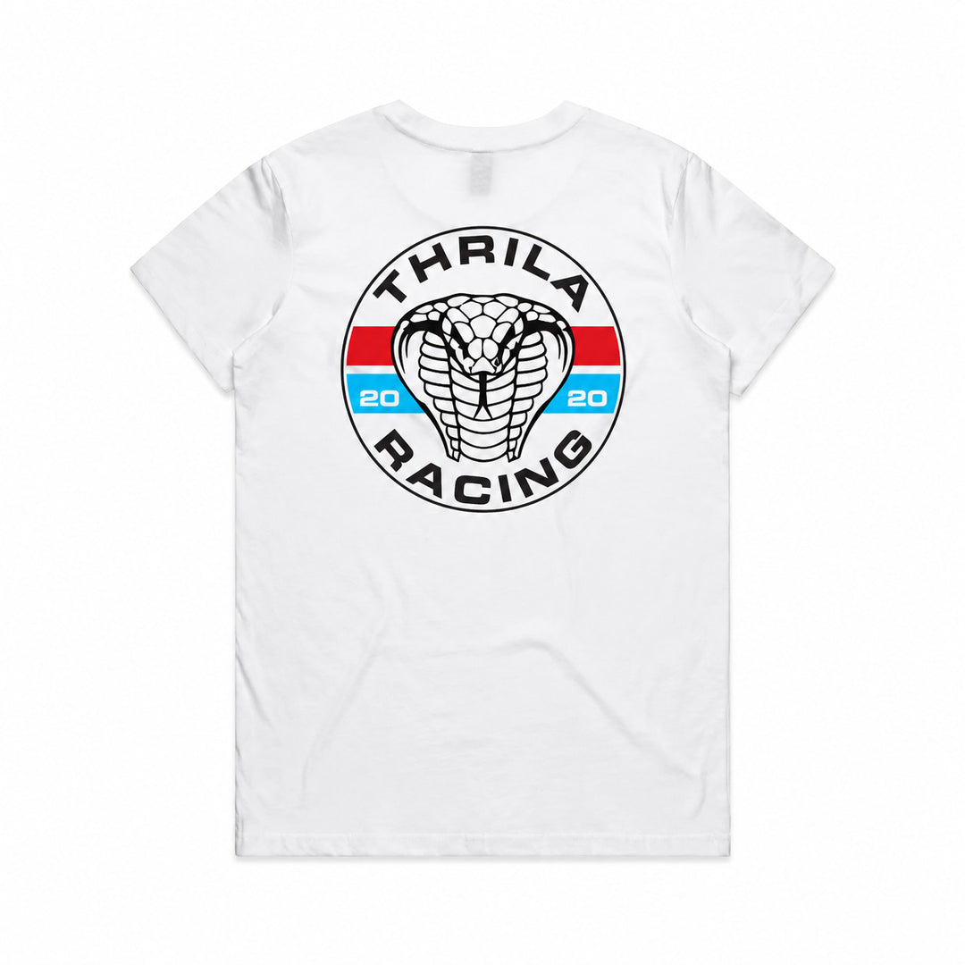 Cobra White Ladies Top (Choose Tee or Tank) — tee back view