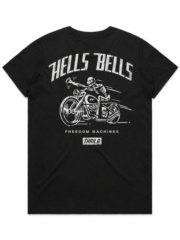 Hells Bells Ladies Top (Choose Tee or Tank) — tee back view