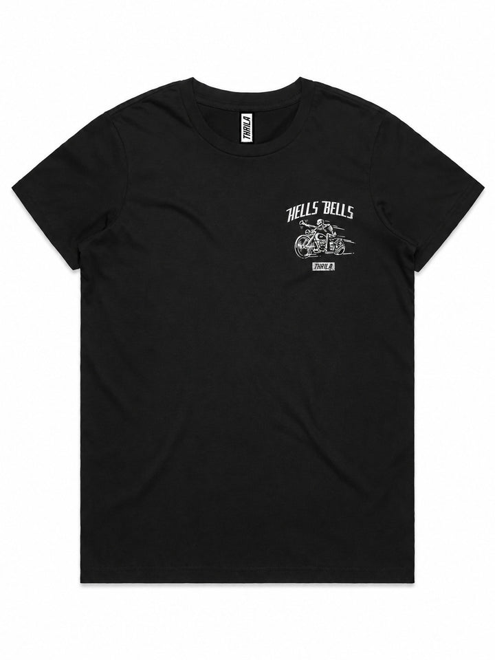 Hells Bells Ladies Top (Choose Tee or Tank) — tee front view
