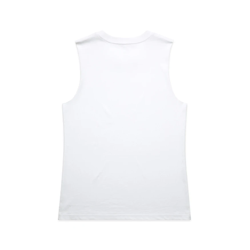 Stealth low-branding ladies tank in white, back view with no print