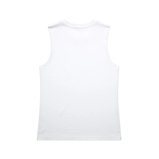 Stealth low-branding ladies tank in white, back view with no print