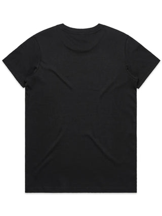 Stealth low-branding ladies tee in black, back view with no print