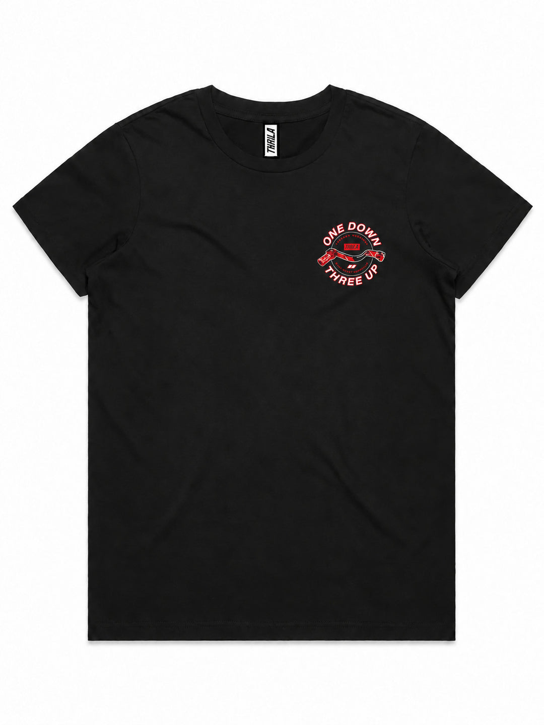 Three Up Ladies Top (Choose Tee or Tank) — tee front view