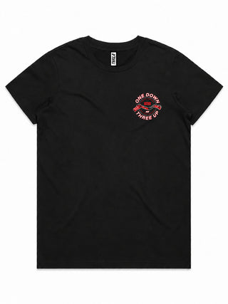 Three Up Ladies Top (Choose Tee or Tank) — tee front view