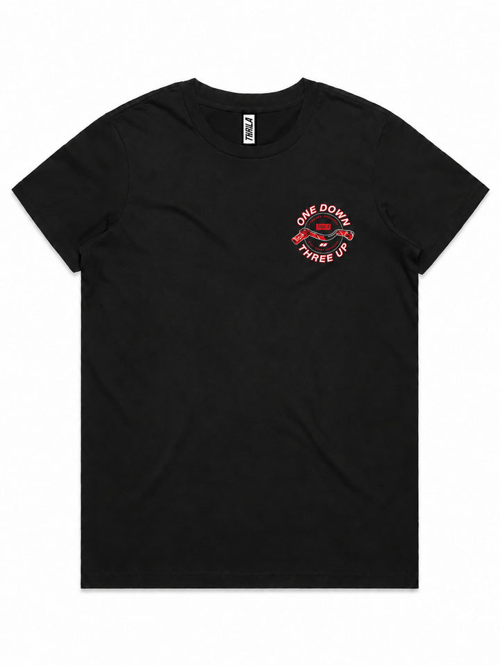 Three Up Ladies Top (Choose Tee or Tank) — tee front view