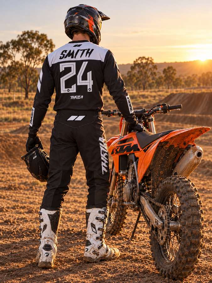 THRILA Thrash Motocross racewear on a rider