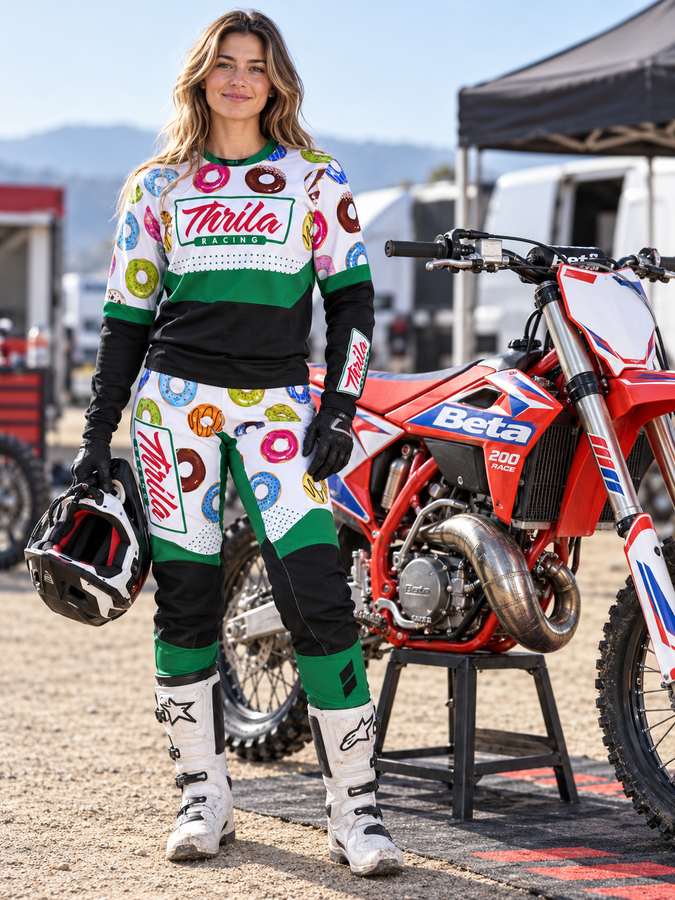 THRILA Dough Motocross racewear on a rider