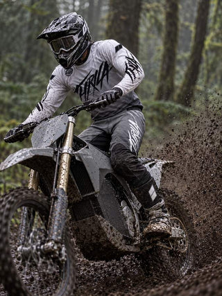 THRILA Vulcan Grey Motocross racewear on a rider