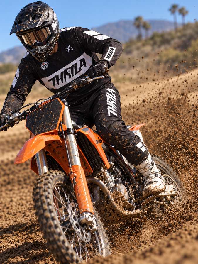 THRILA Thrash Motocross racewear on a rider
