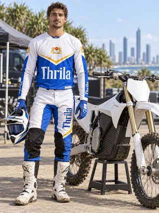 THRILA Winnie Blues Motocross racewear on a rider