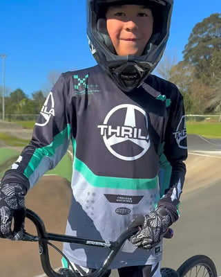 THRILA Arrow BMX/MTN Bike racewear on a rider