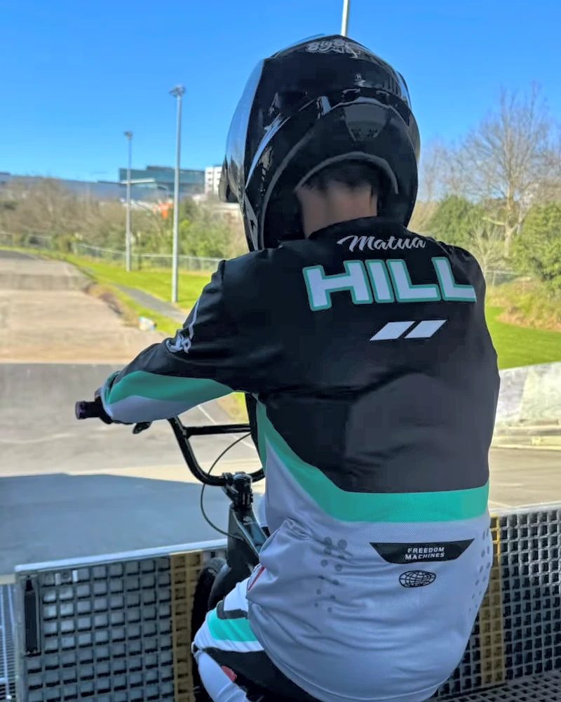 THRILA Arrow BMX/MTN Bike racewear on a rider