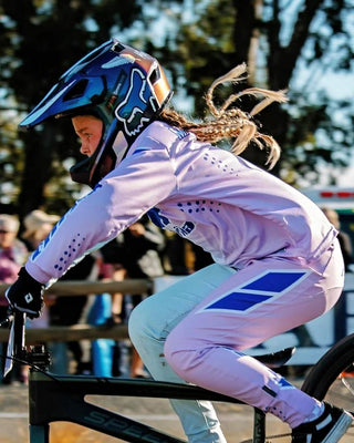 THRILA Cotton Candy BMX/MTN Bike racewear on a rider